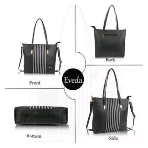 EVEDA SYNTHETIC LEATHER HANDLE HANDBAG (BLACK) Bags Women Handbags