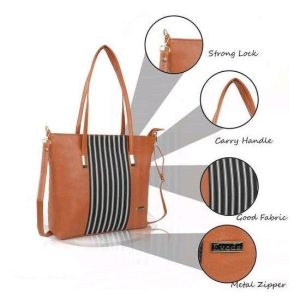 Eveda Brown Striped Tote Bags Combo (Set Of 2)